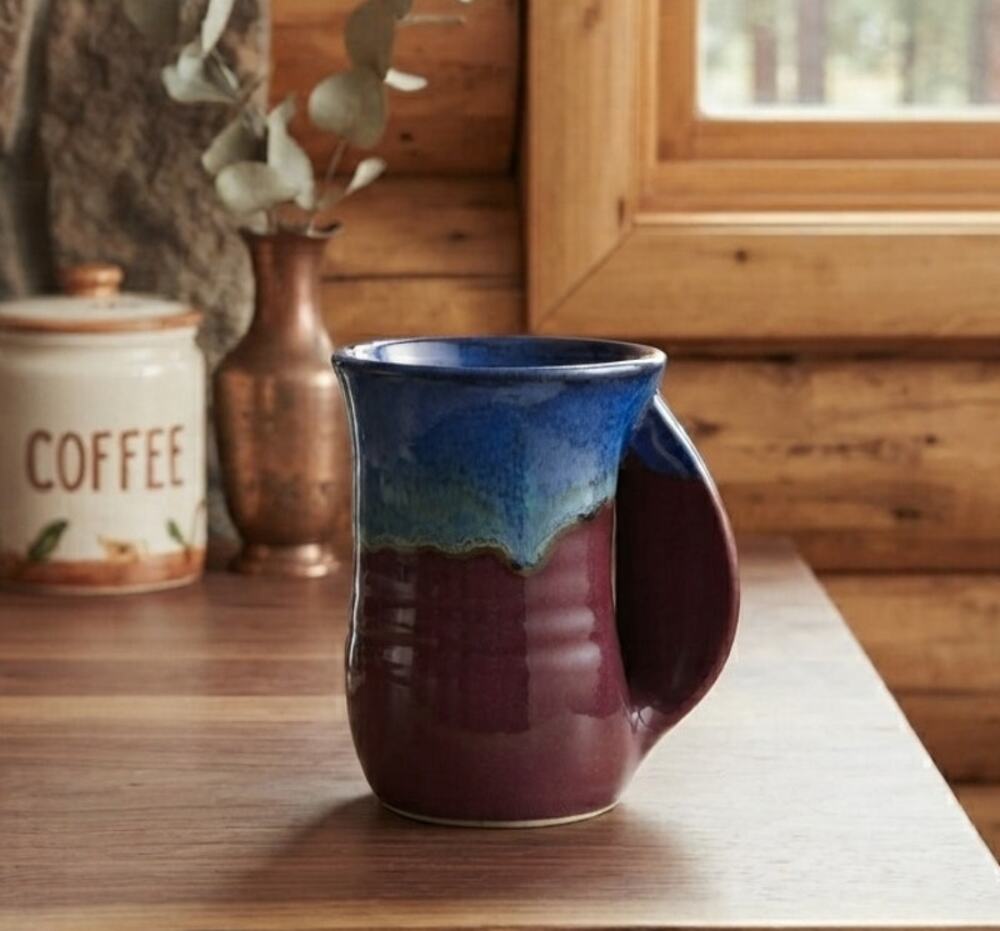 Clay in Motion Handwarmer Mug Signed Neher 2018 Purple Multicolor